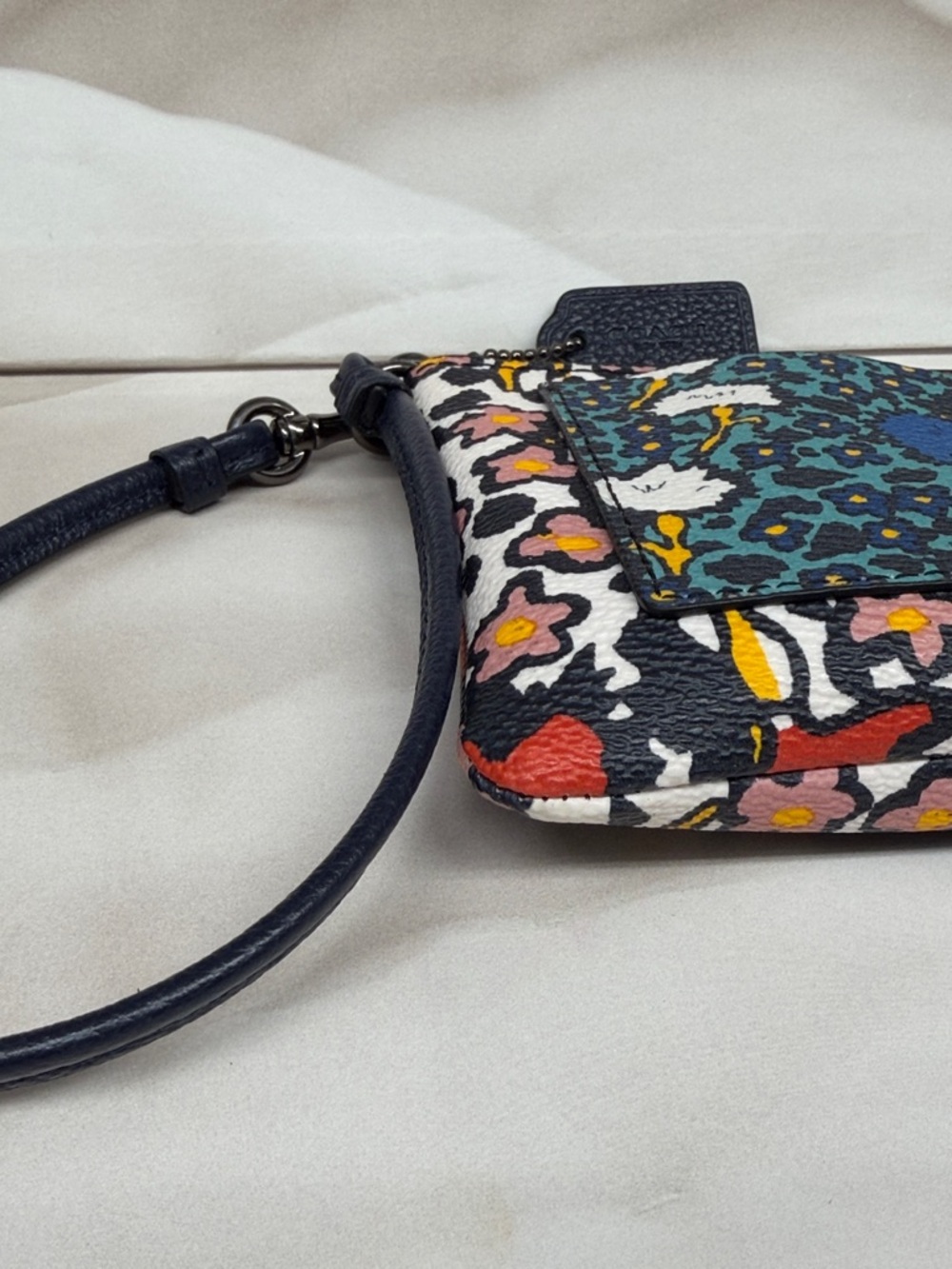 COACH Blue Multi Floral Leather Wristlet - Picture 10 of 13